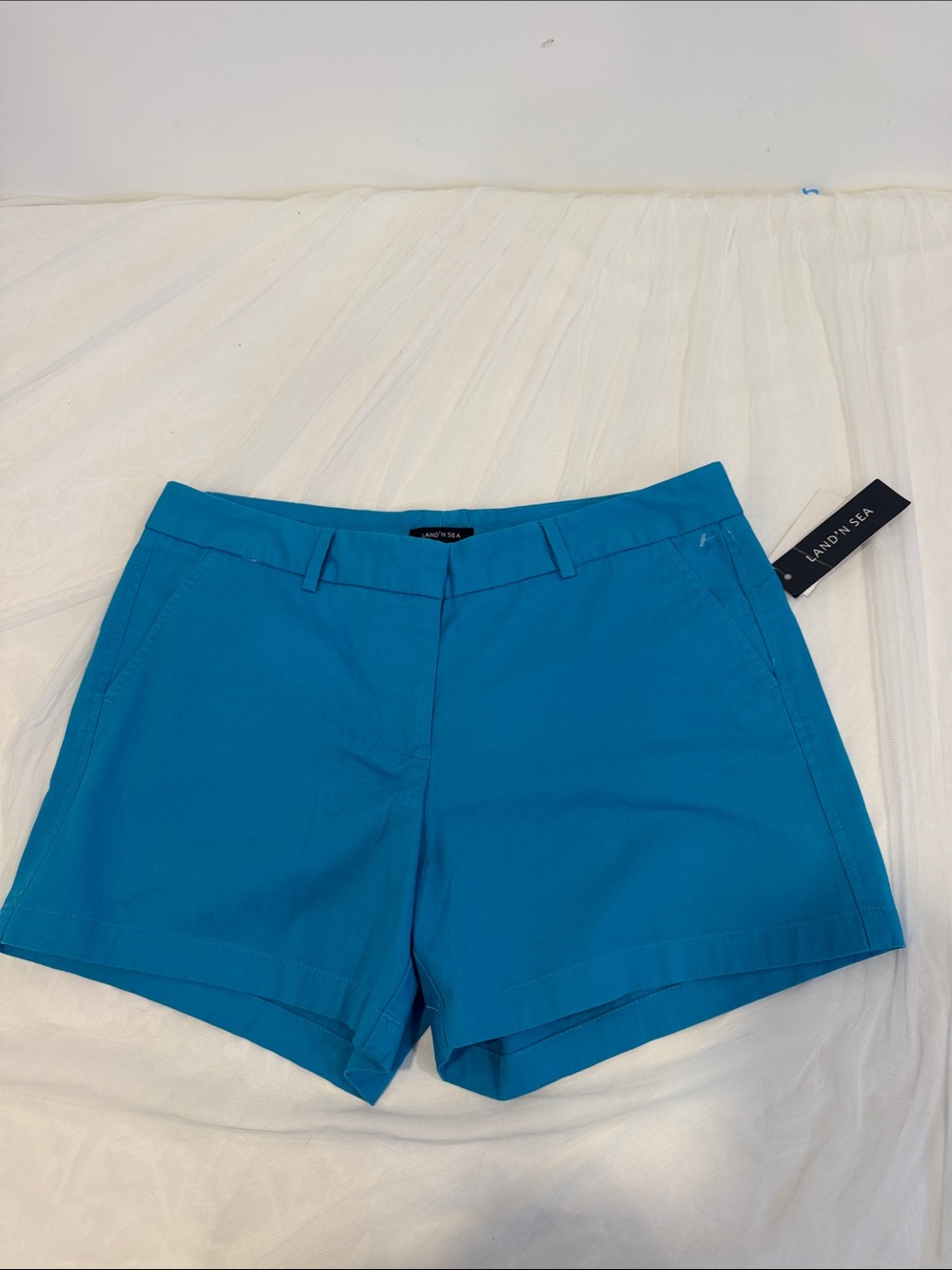Land end Women's Flat Front Chino Shorts Turquoise Blue NWT Size 8
